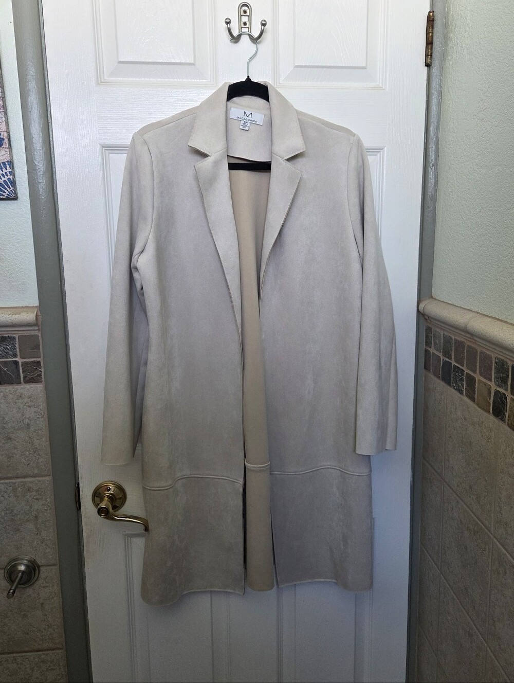 Magaschoni Women's Cream Suede-Look Open Blazer Coat Fall Contemporary Medium